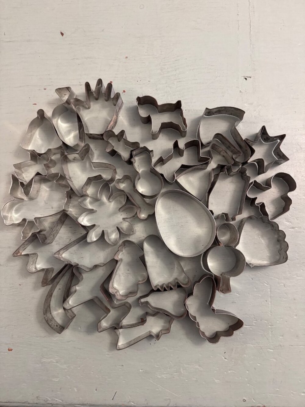 Large Lot Of 28 Metal Cookie Cutters Assorted Shapes and Sizes Baking Supplies